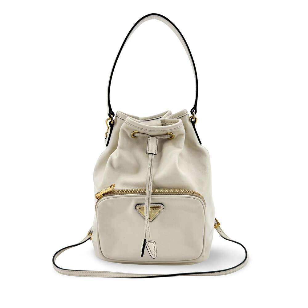 Prada Leather Duet Bucket Bag White #352697F51B